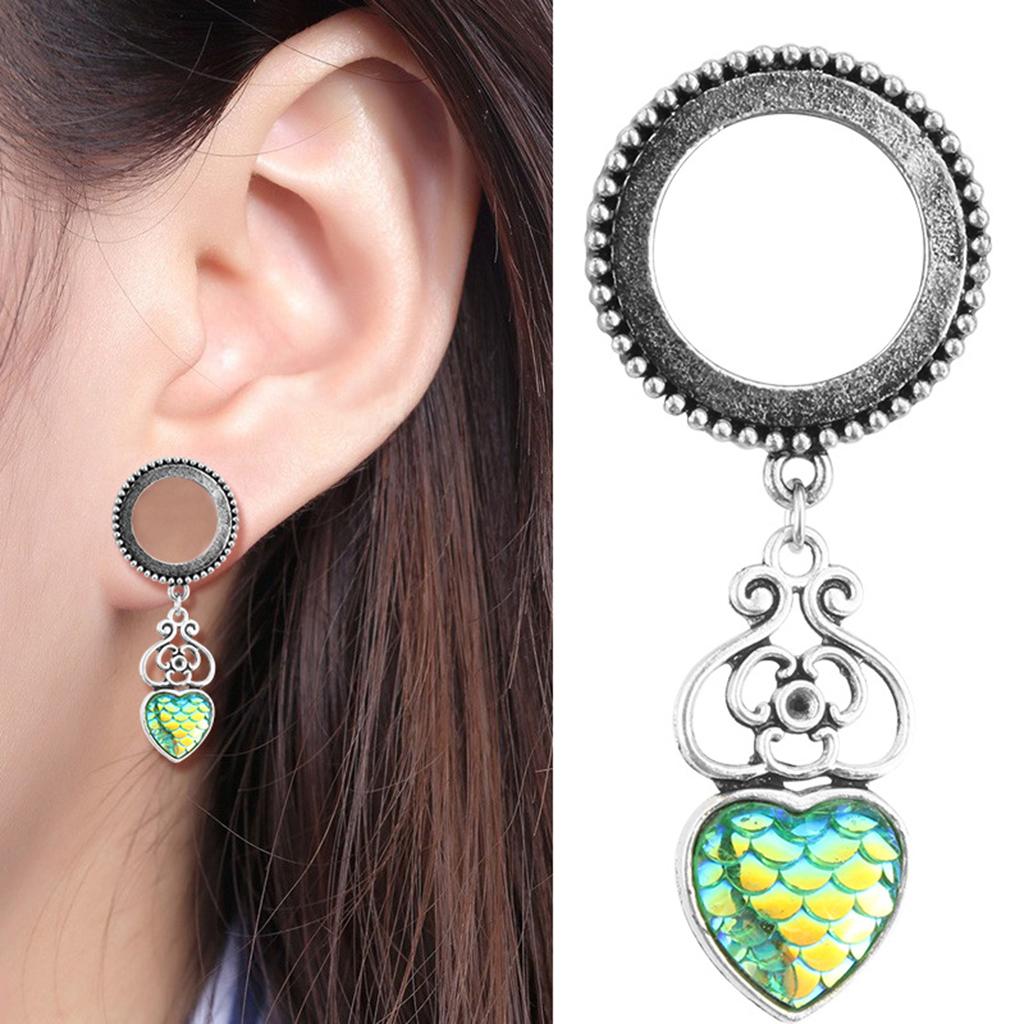 Ear Flesh Tunnels Heart Shape Fish Scale Dangle Ear Piercing Jewelry 6mm