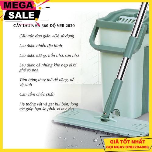 Cây Lau Nhà Tự Vắt Xoay 360 Độ Kèm 2 Bông Lau Tặng Móc Treo Cây Lau Nhà Gắn Tường Cao Cấp - Giao Hàng Toàn Quốc