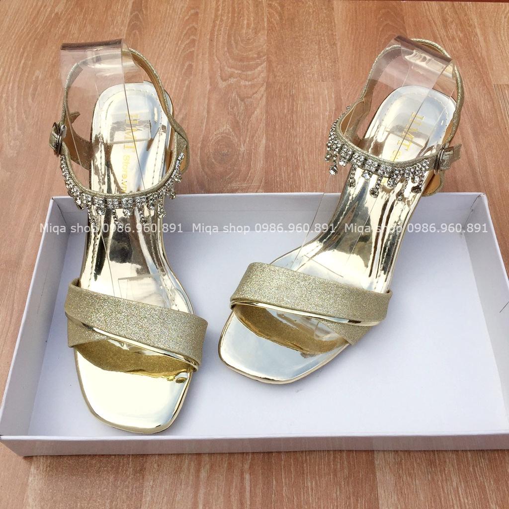 Sandal kim tuyến đính hạt siêu sang - Giày cao gót 7p kim tuyến nổi bật - Giày đi tiệc,cuới