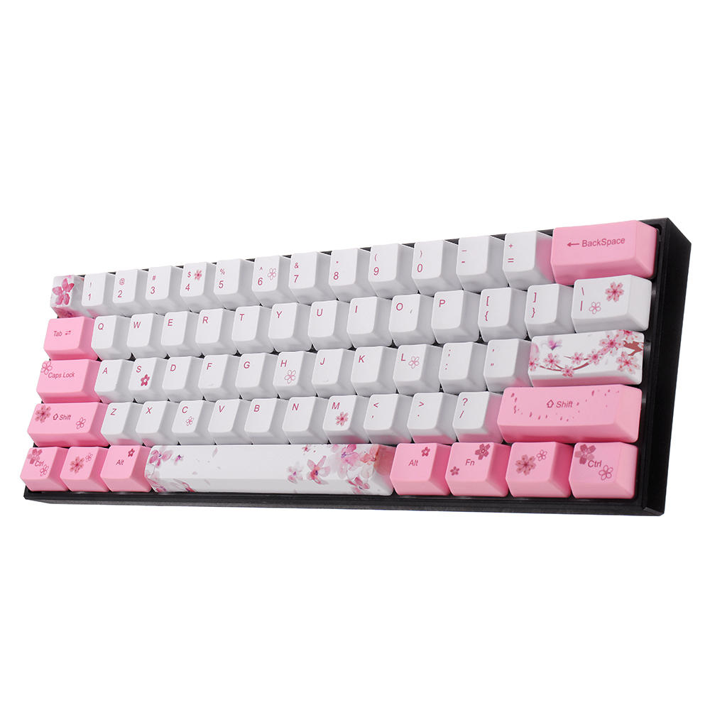 Bộ Keycap (mũ phím) PBT 61 phím – Chính hãng Royal Kludge. Hoạ tiết Sakura - Hoa anh đào. Công nghệ in Dye – sub, bền đẹp. Dành cho bàn phím cơ 61 phím. OEM Profile.