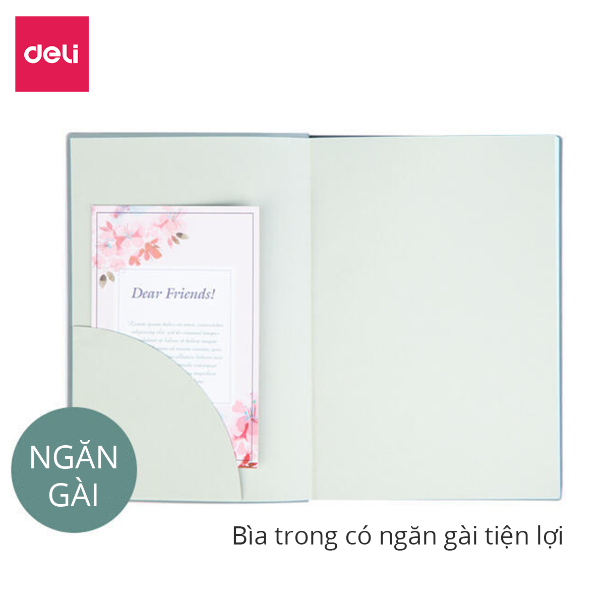 Sổ bìa da khổ A5 Deli -  96 trang màu pastel hồng/xanh dương/xanh lá - sổ tay ghi chép  - 22283