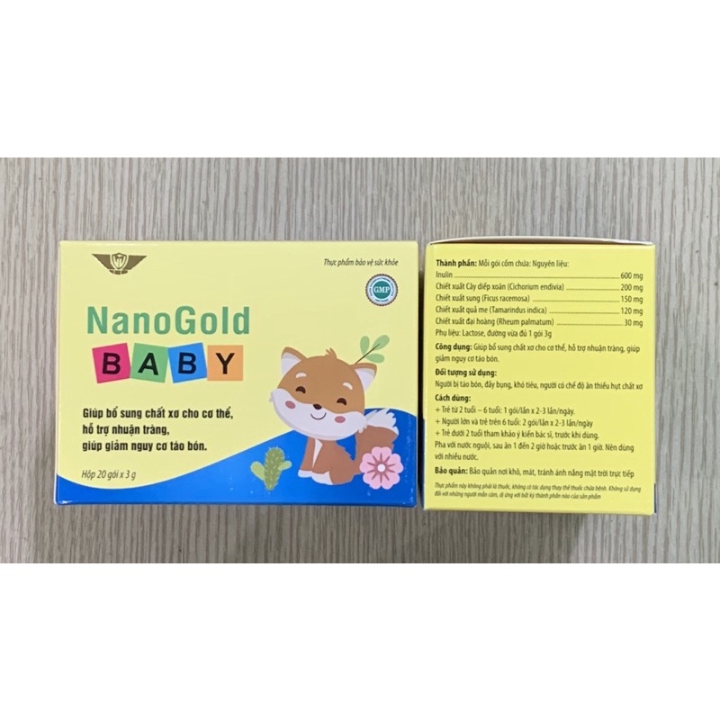 Cốm táo bón NanoGold Baby Vinh Thịnh Vượng VV, hộp 20 gói, bổ sung chất xơ, ngừa táo bón cho trẻ