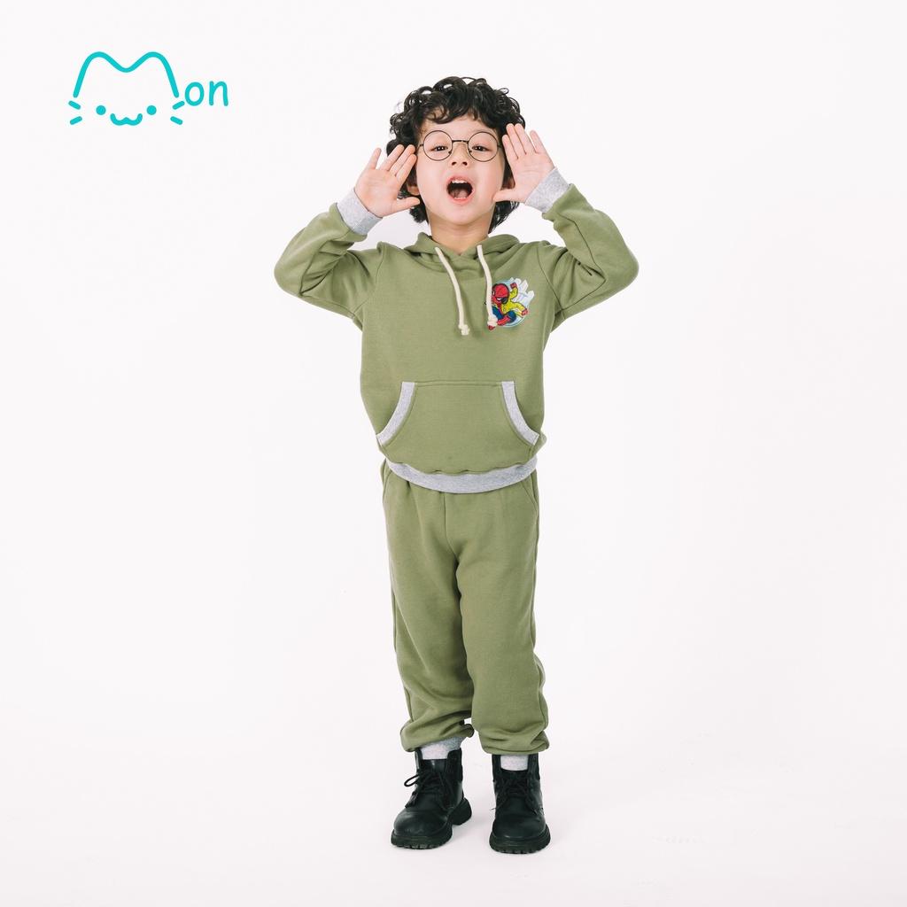 Bộ nỉ hoodie thu đông cho bé trai chất liệu nỉ chân cua cao cấp MonBabies BMNT22W011