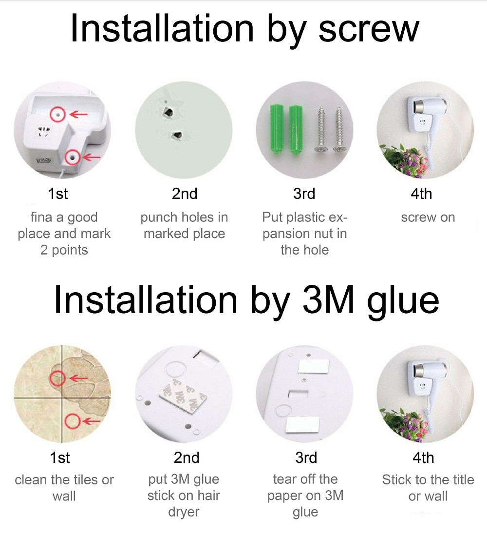 Máy sấy tóc treo tường gia đình khách sạn tích hợp ổ cắm điện Hotel Household Wall-Mounted Hair Dryer 1300W