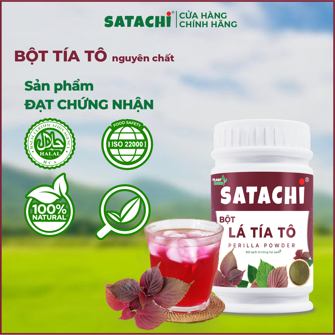 Bột Tía Tô SATACHI nguyên chất. Hỗ trợ điều trị bệnh gout, rối loạn mỡ máu, giải cảm, đẹp da. Hộp 218g