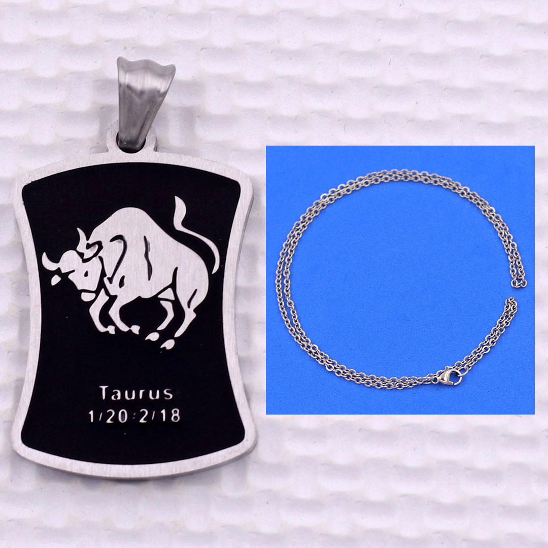 Mặt dây chuyền cung Kim Ngưu - Taurus inox trắng kèm vòng cổ dây chuyền inox trắng + móc inox trắng, Cung hoàng đạo