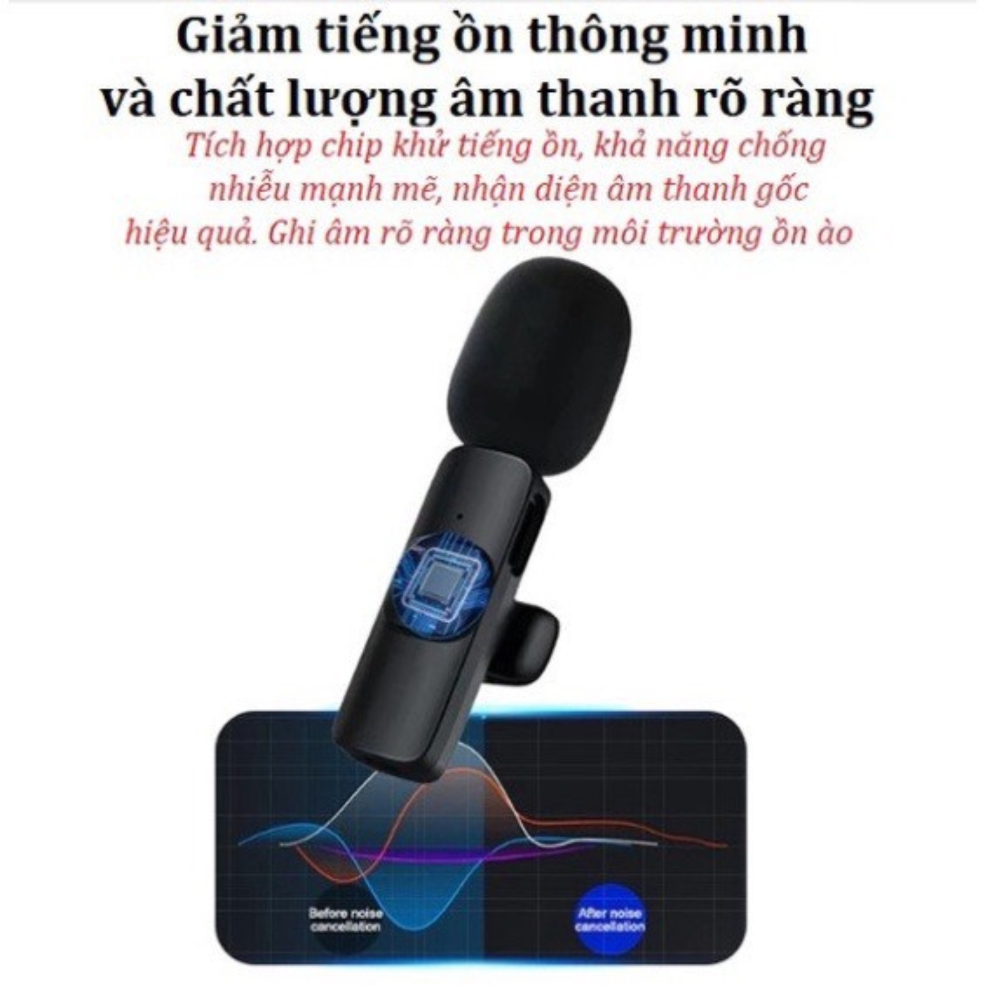 Micro Thu Âm Không Dây Cài Áo, Khử Tiếng Ồn Cao Cấp - Khoảng Cách 20m Dành Cho iPhone / Samsung / Android