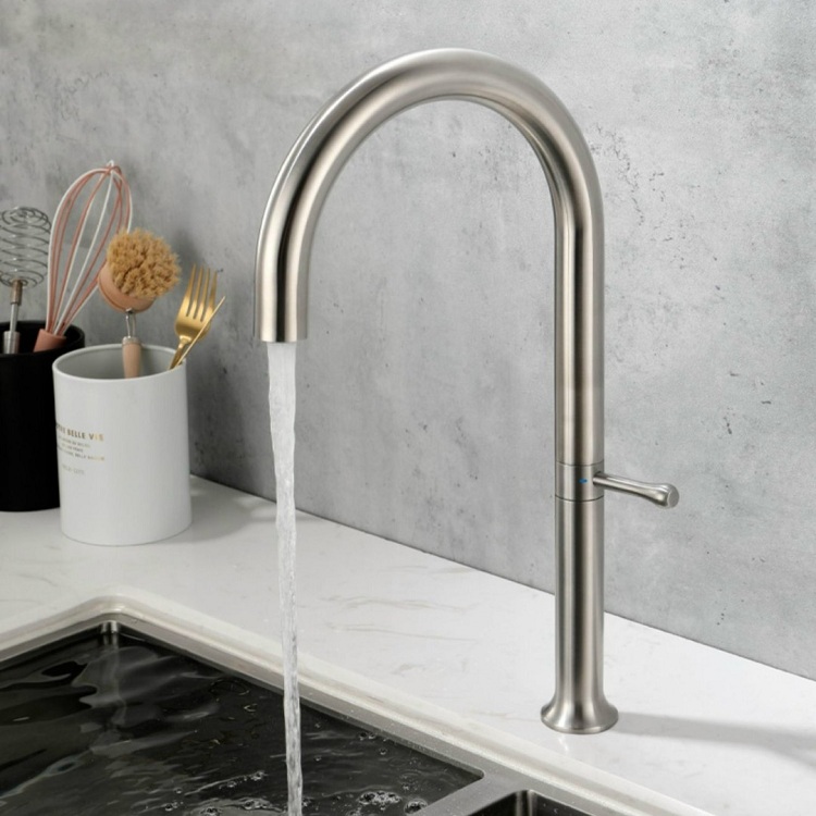 Vòi rửa bát nóng lạnh đồng mạ PVD màu ghi xám sang trọng
