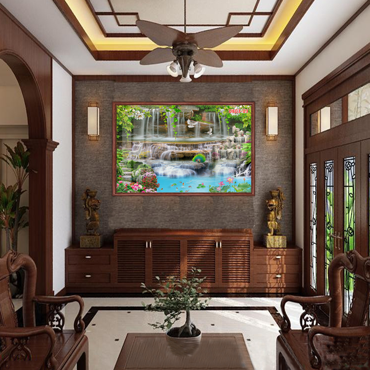 D803 01 Tranh kính Sơn Thủy Hữu Tình