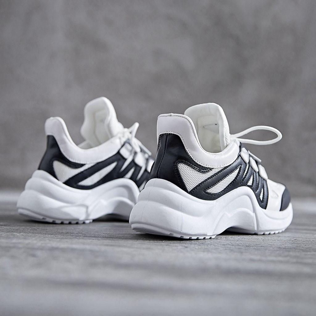 Giày Sneaker Nữ BUXINO18 Giày Thể Thao Nữ Độn Đế 6cm Ulzzang Cột Dây Trắng Đen Chạy Bộ Đi Học Đi Chơi Size Từ 36 Đến 39