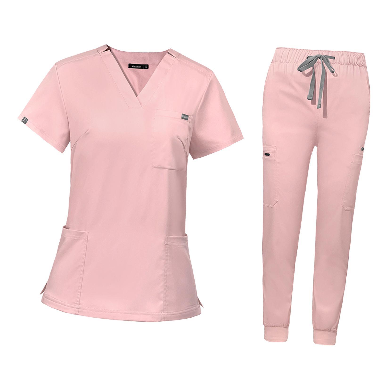 Uniforms Scrub Set Nurse Top and Pants Short Sleeve for Cosmetology Pet Shop