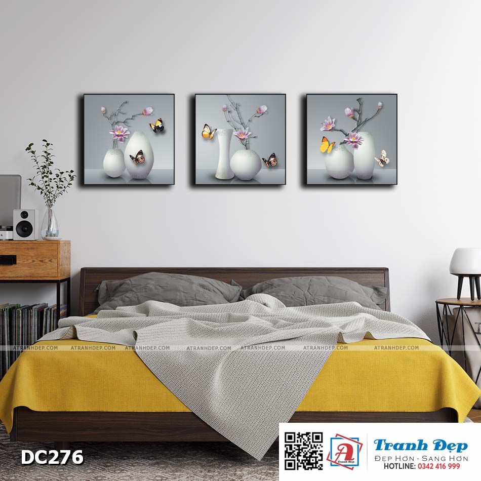 Bộ 3 tranh canvas treo tường Decor Bình hoa nghệ thuật - DC276