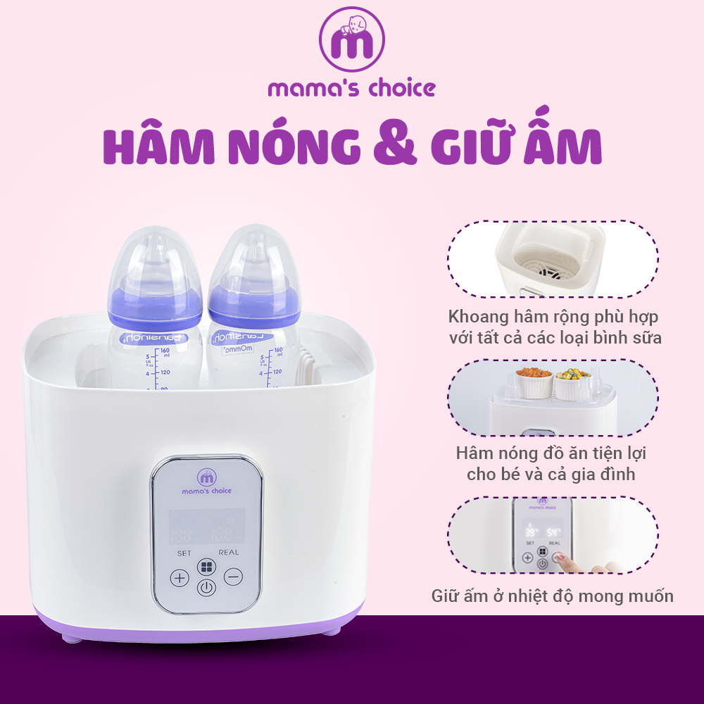 Máy Tiệt Trùng Bình Sữa Mama’s Choice 5in1 Tích Hợp Chức Năng Sấy Khô Phụ Kiện và Hâm Sữa Cho Bé, BH Chính Hãng 12 Tháng