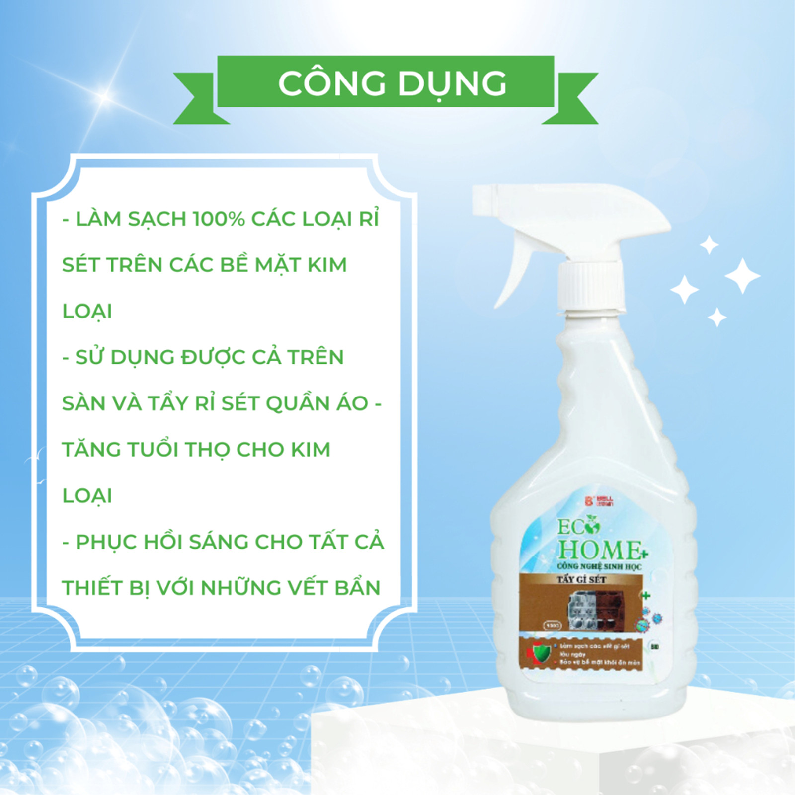 Tẩy Rỉ Sét Công Nghệ Sinh Học ECOHOME Kim Ngân Store Giúp Làm Sạch Và Phục Hồi Sáng Trên Các Bề Mặt Kim Loại