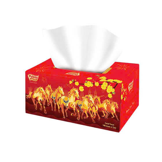 [Mua 3 Hộp Tặng Silicon Rửa Mặt] Pulppy Hộp Khăn Giấy Tết Bính Ngọ 3 Lớp Siêu Dày Dai Đỏ May Mắn 2026