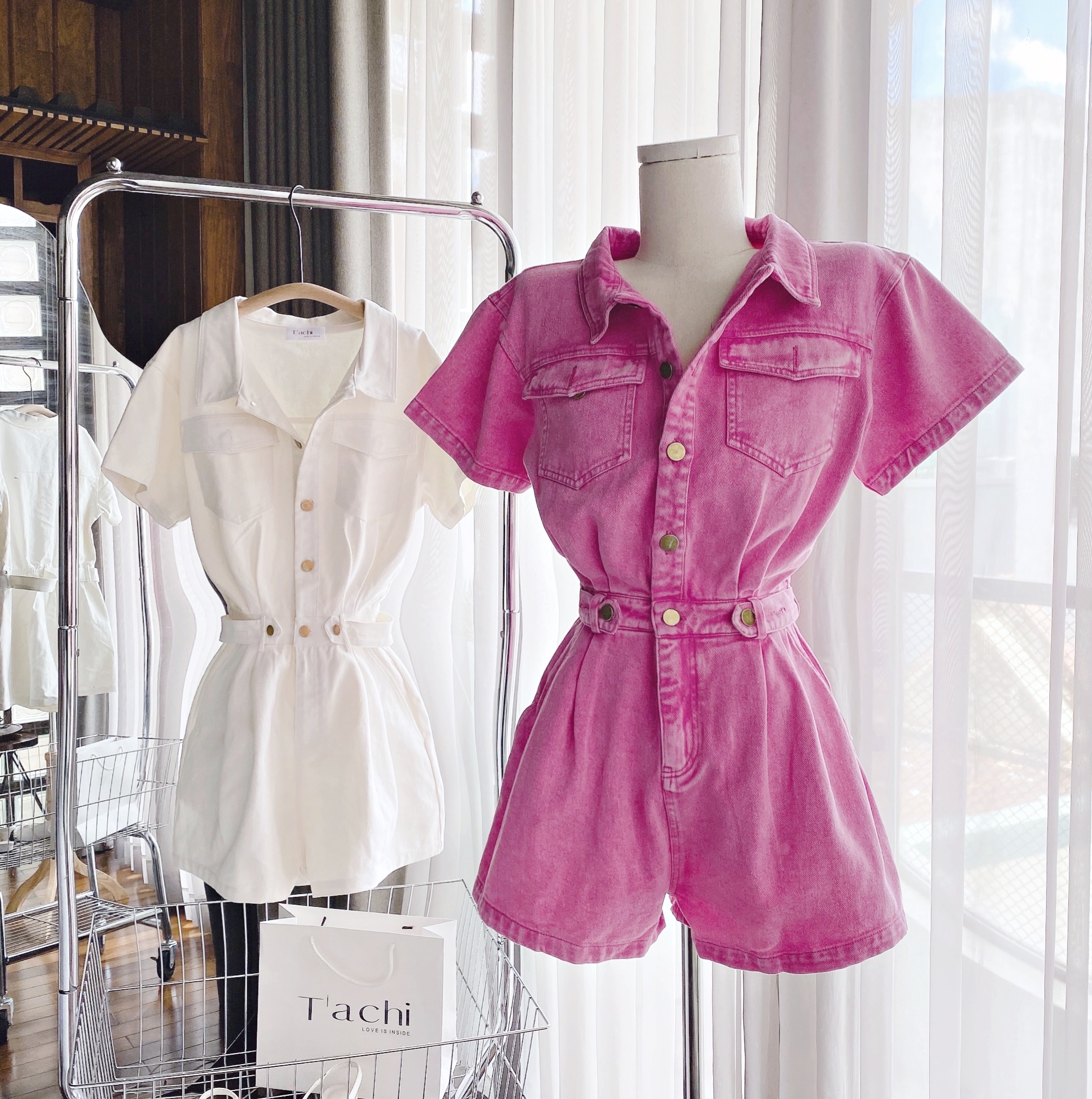 JUMPSUIT ĐỒ BAY NGẮN QUẦN SHORTS LƯNG CAO ỐNG RỘNG JEANS CỔ SƠ MI DENIM PLAYSUITS THỂ THAO ĐI TIỆC ĐI CHƠI DẠO PHỐ ĐI BIỂN