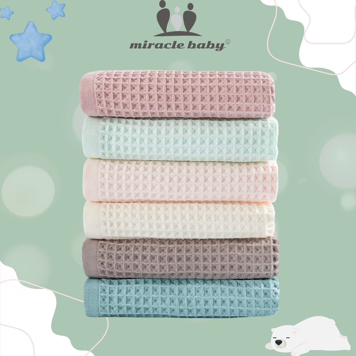 Chăn Waffle Miraclebaby tổ ong siêu thấm hút mềm mại dành cho em bé ( Từ 0-12 tháng tuổi )