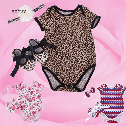 Set jumpsuit hoạ tiết hoa + giày + băng đô cài tóc cho bé