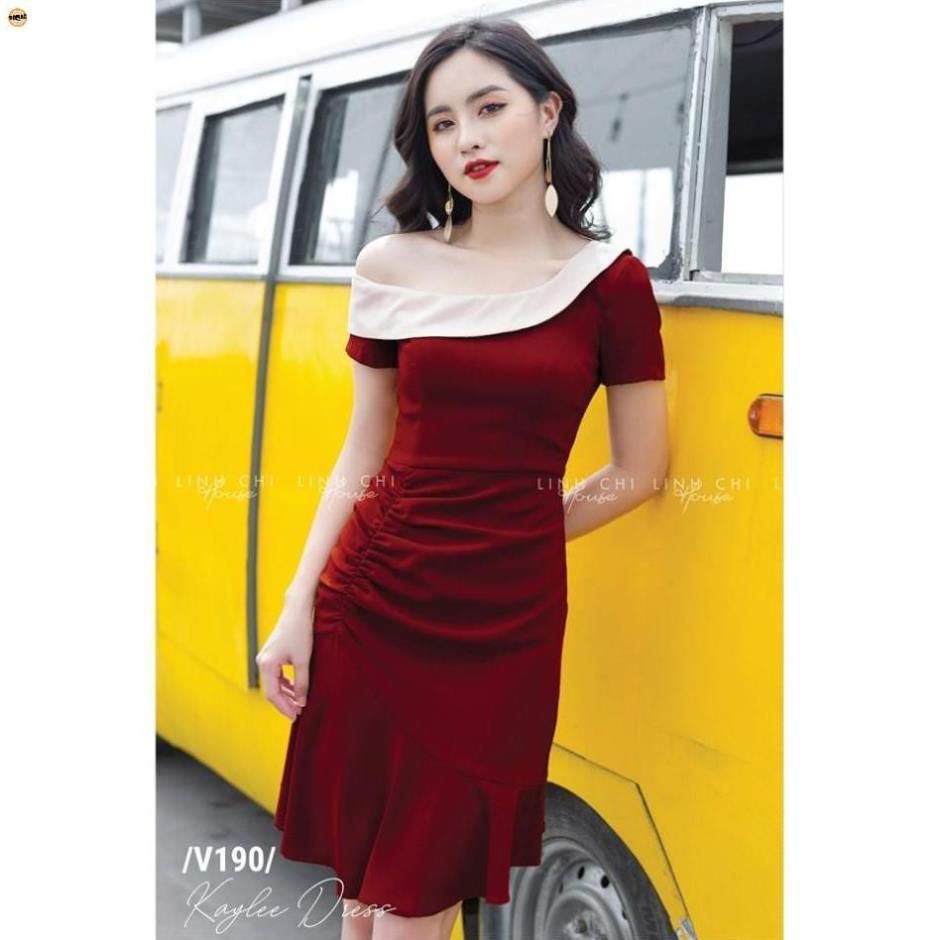 Váy Đầm Nữ Đuôi Cá Lệch Vai Nhún Eo Tôn Dáng Thần Thánh V190 AM