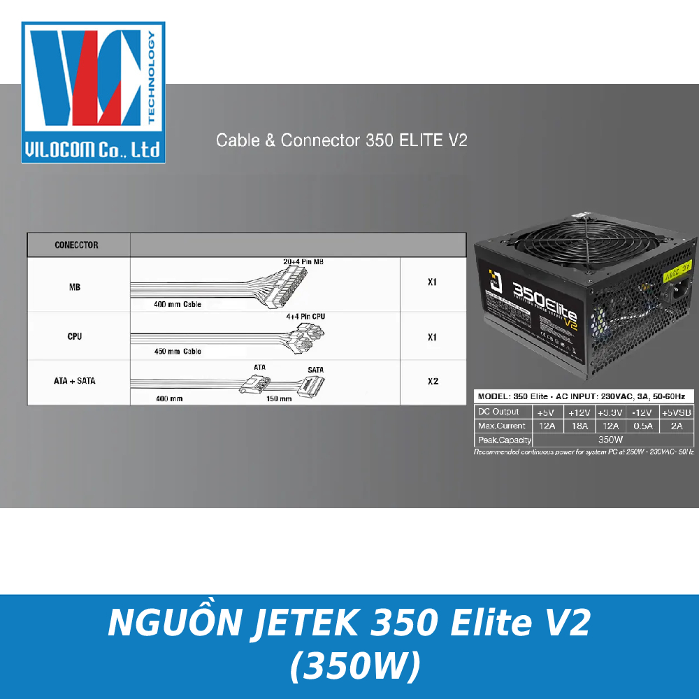 Nguồn Máy Tính Jetek 350,400,450,500,550,600V3,J600V2,J650V2 Full box - Hàng chính hãng