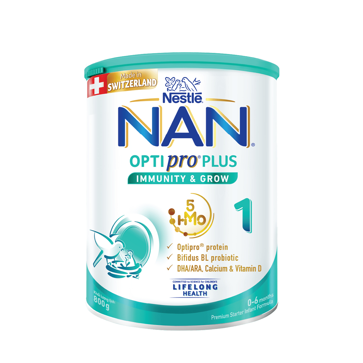 Sữa bột Nestlé NAN OPTIPRO PLUS 1 800g/lon với 5HMO Sản Xuất Tại Thụy Sĩ