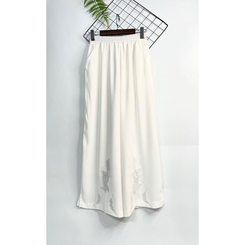 Quần Trung Niên Dáng Suông Cho Mẹ,  Mẫu Quần Dài Nữ Thêu Hoa Trung Niên Ống Rộng Thoải Mái