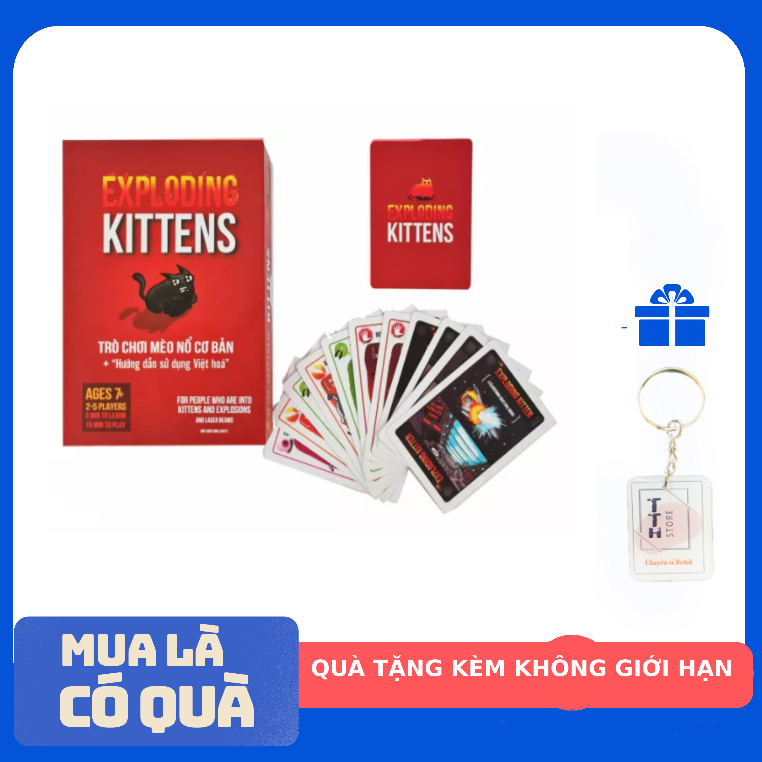 Mèo Nổ Mini Exoloding Kittens cơ bản Tặng Kèm Móc Khóa TTH