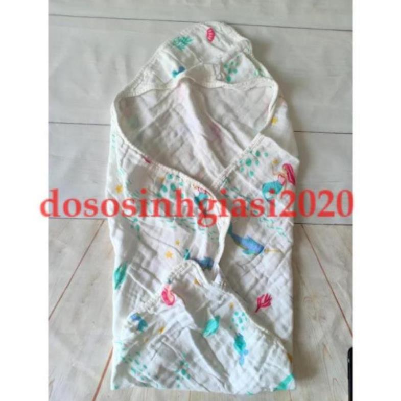 Khăn Choàng Ủ có mũ 4 lớp cho bé sơ sinh