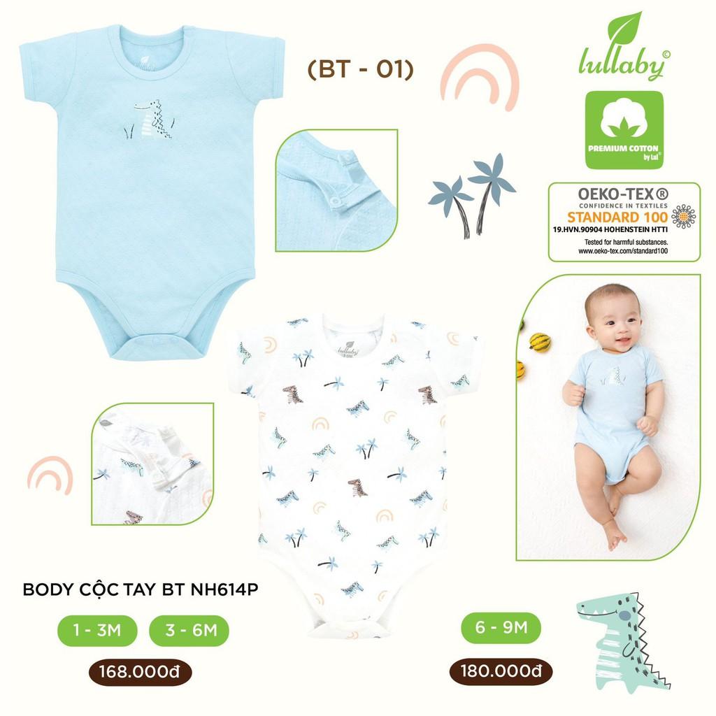 Bộ quần áo body cộc tay Lullaby cho bé trai NH614P Trắng  - Set 2 chiếc