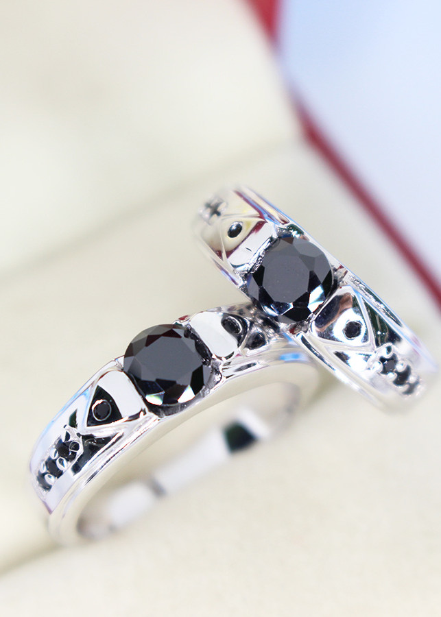 Nhẫn đôi bạc nhẫn cặp bạc đính đá theo mệnh ND0280 đen - Trang Sức TNJ