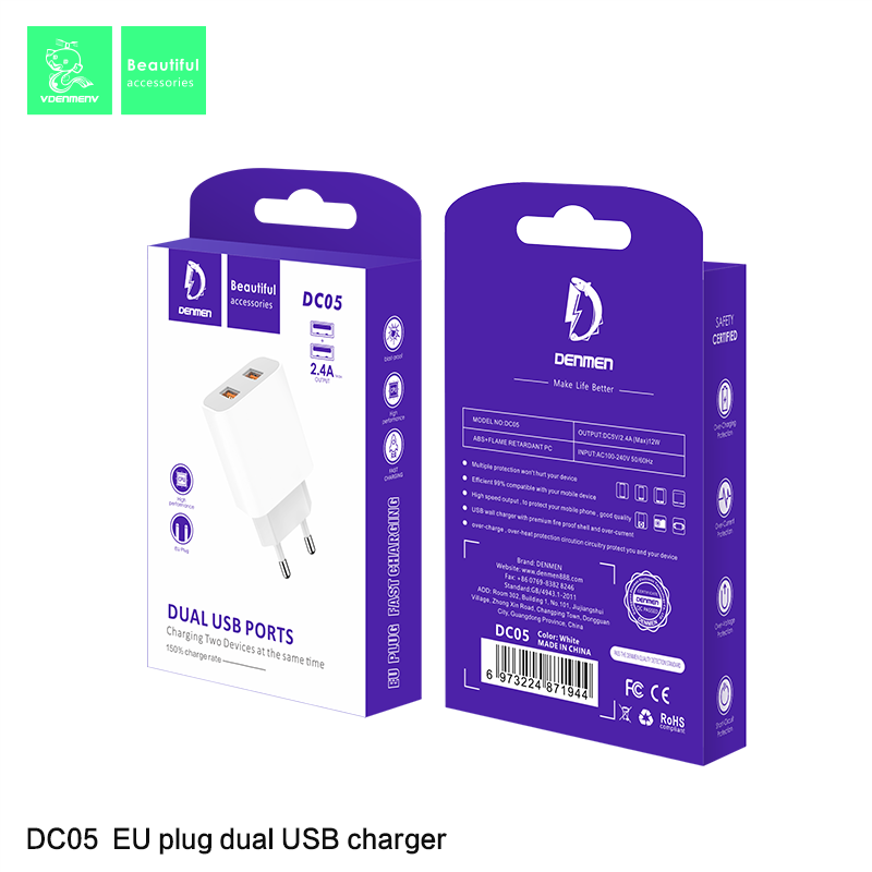 Củ Sạc Nhanh 12W VDENMENV DC05 Vỏ Nhựa ABS Chống Cháy, 2 Đầu USB, Tự Ngắt Khi Quá Tải - Hàng Chính Hãng