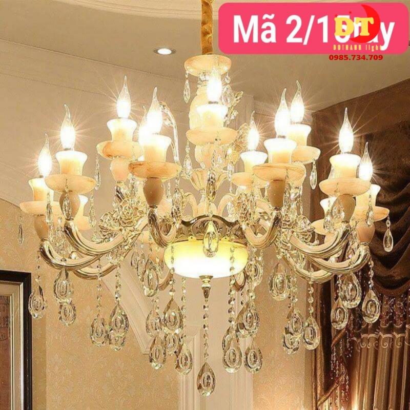 Đèn chùm phòng khách DOTHANH LIGHT 02, 15 tay đá hợp kim phong cách tân cổ điển DCN