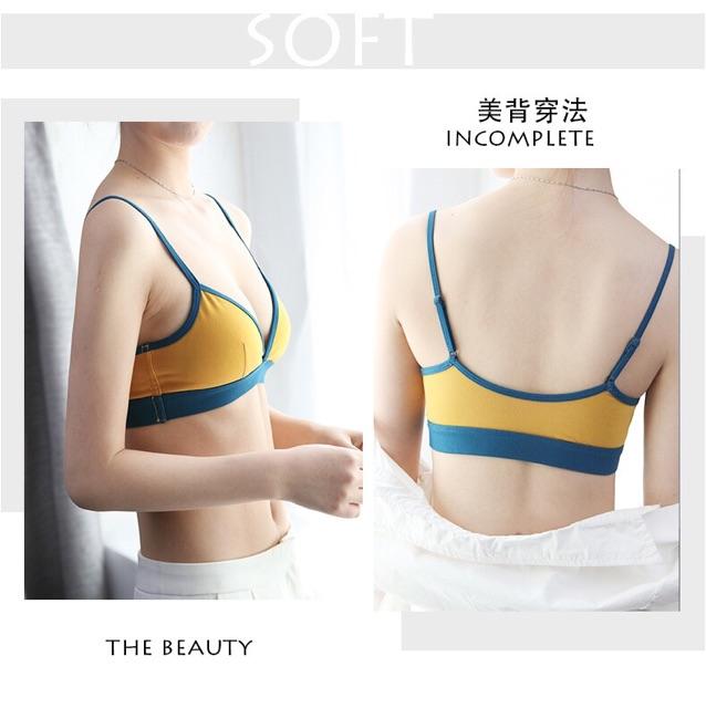 Áo Lót Bralette Cotton Không Gọng Thiết Kế Có Khe Tháo Mút Phối Màu Cá Tính B213