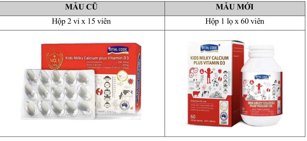 Viên uống canxi và vitamin VITAL CODE KIDS MILKY CALCIUM PLUS VITAMIN D3 - Nhâp Khẩu Úc - Hộp 60 viên