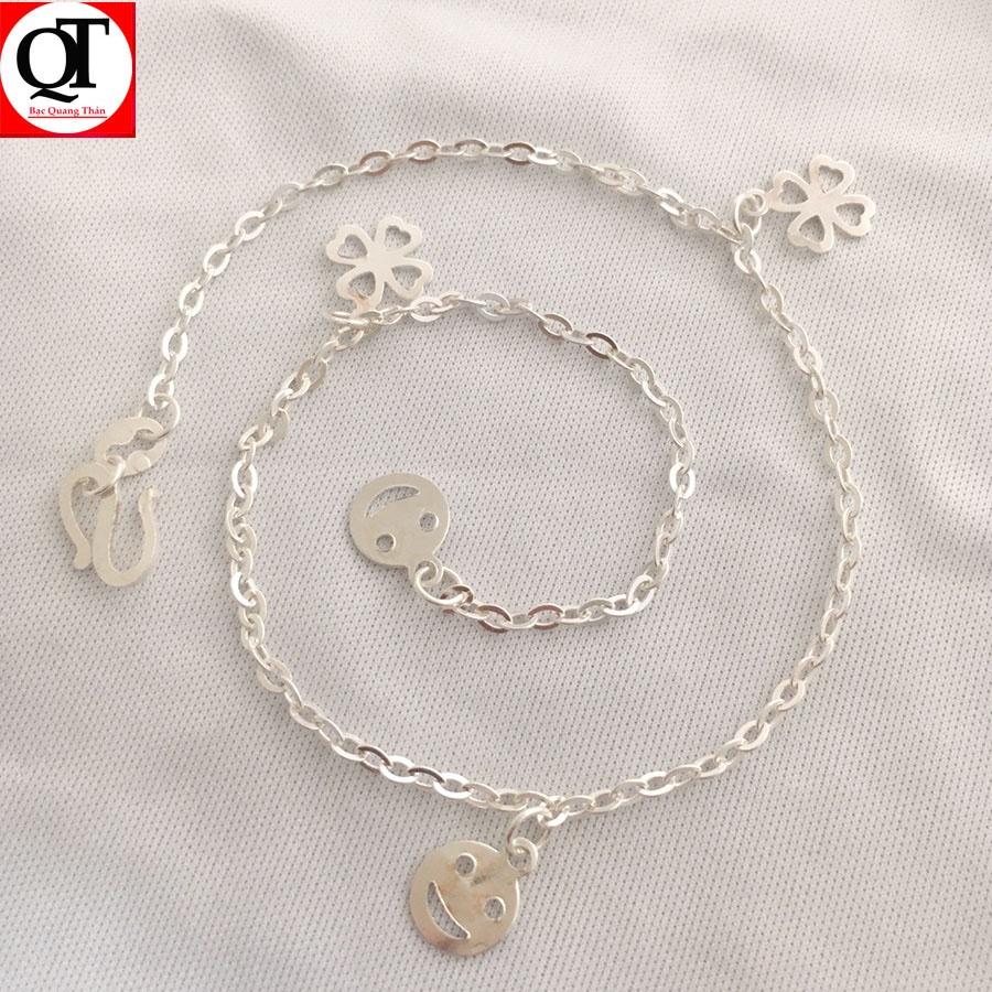 Lắc chân nữ hình nơ chất liệu bạc gắn đá cobic cao cấp trang sức Bạc Quang Thản - QTLC9