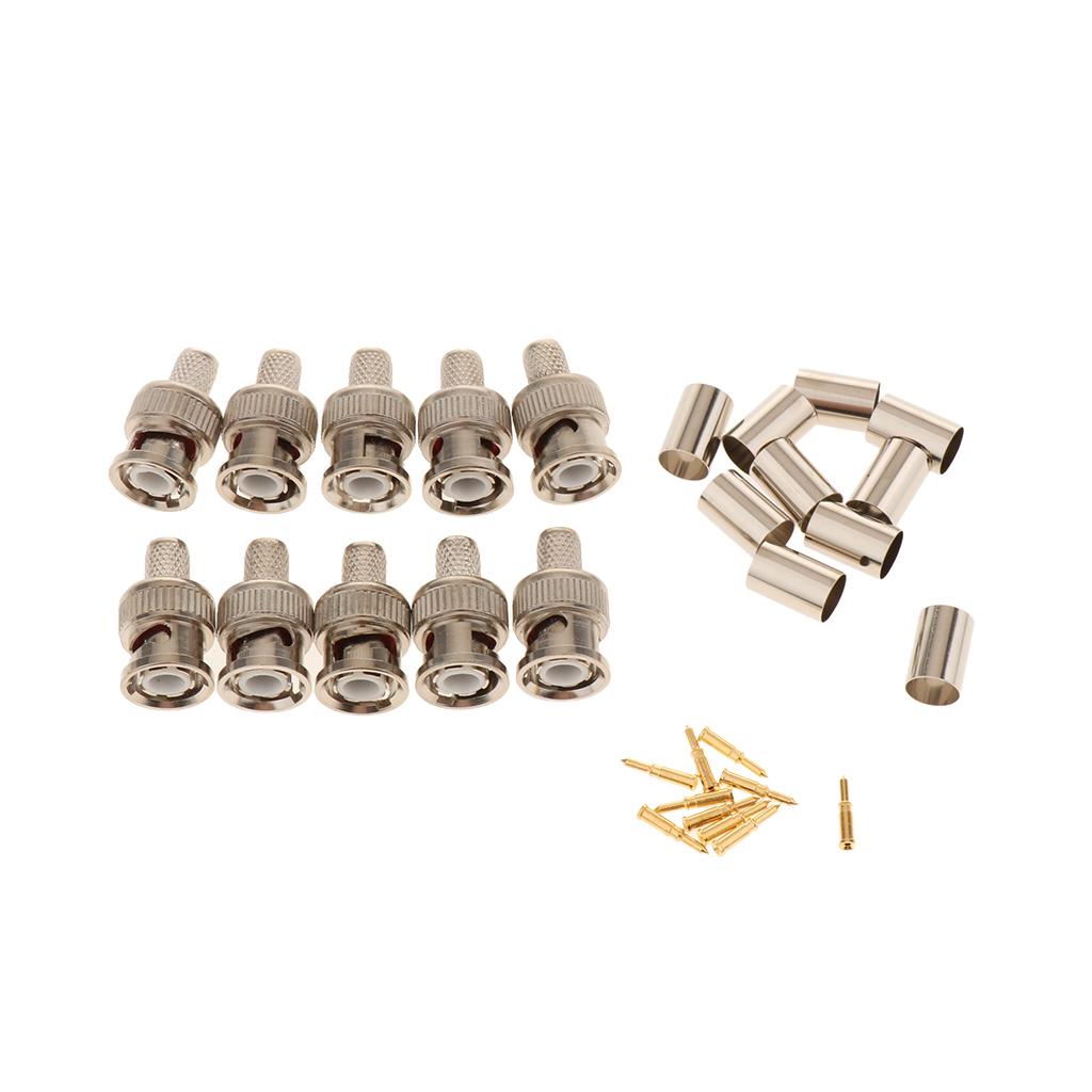 10 Pieces Professional BNC Male Crimp-On Connector, BNC Plug Crimp Adapter