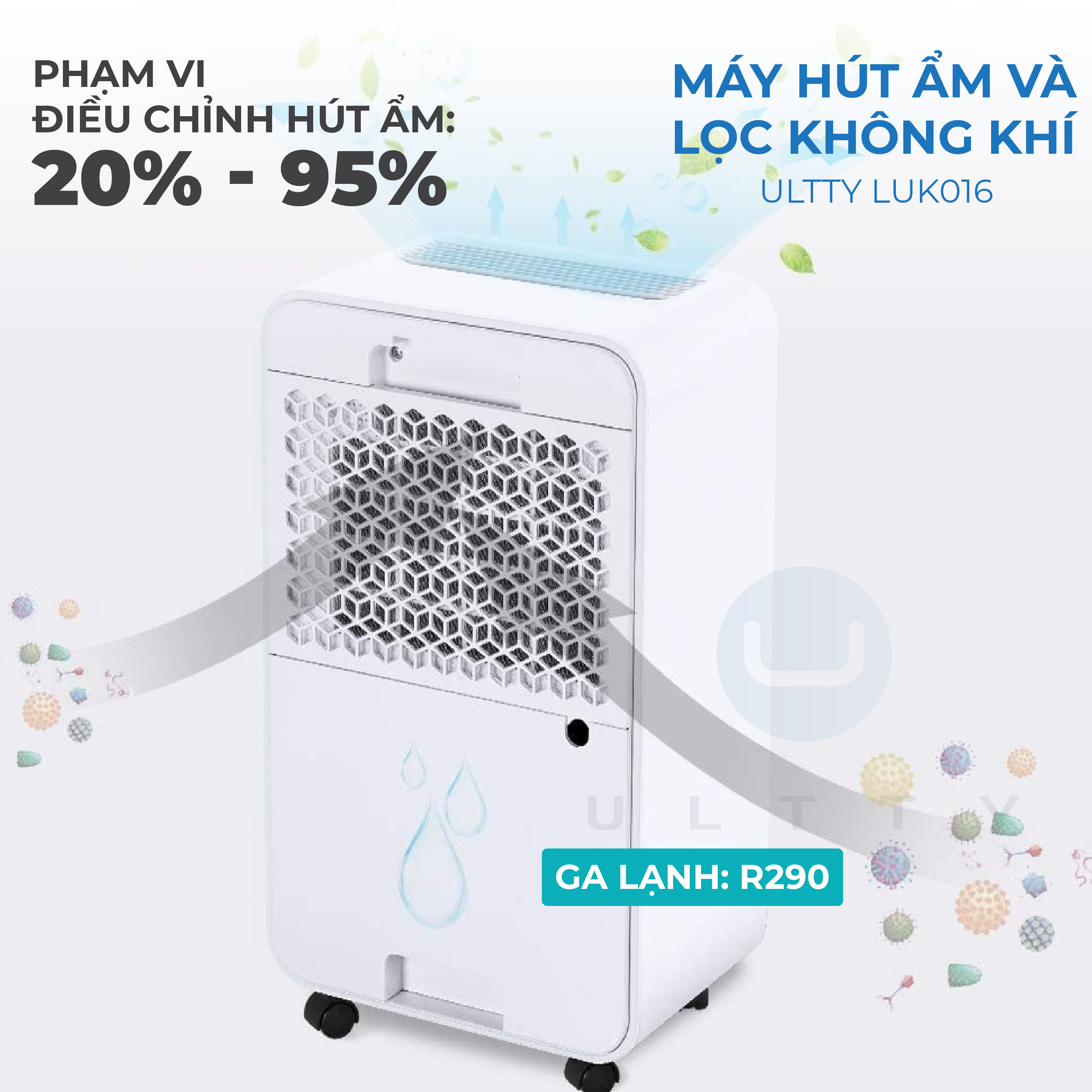 Máy Hút Ẩm & Lọc Không Khí ULTTY LUK016 Công suất 16-20L/Ngày - Hàng Chính Hãng