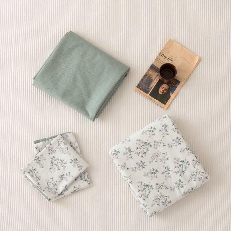Set Cotton living 100%cotton Hàng Nhập Khẩu Cao Cấp 4 Món Hoa nhí trắng Vintage