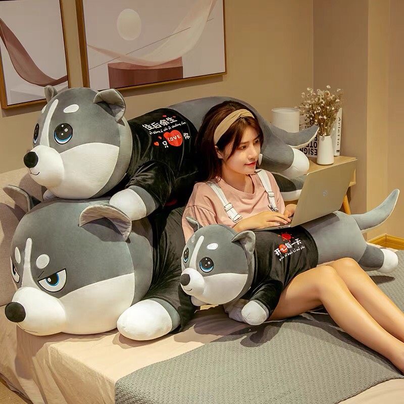 Gấu bông chó Husky gối ôm ngủ cho người lớn size 120cm mềm mịn đáng yêu