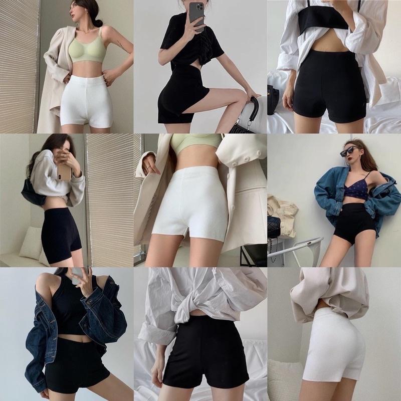 Quần Knit Short Trendy Đùi năng động chất bo gân tăm dày tôn dáng chiều cao nâng mông
