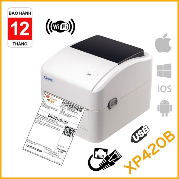 Máy in tem mã vạch Xprinter XP-420B (USB + LAN) - Hàng nhập khẩu