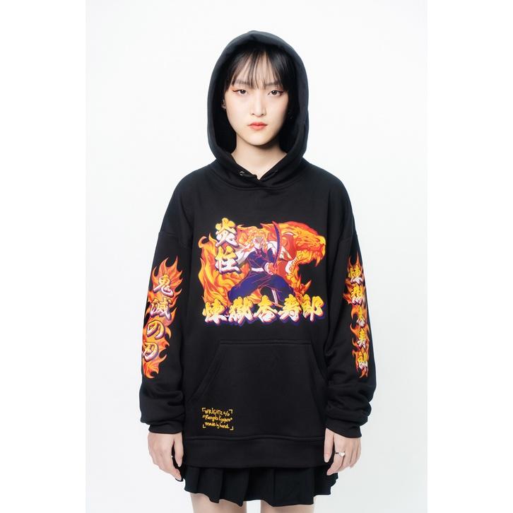 Áo hoodie Wrightz anime demon slayer Kimetsu no Yaiba Rengoku Kiyojuro unisex oversize