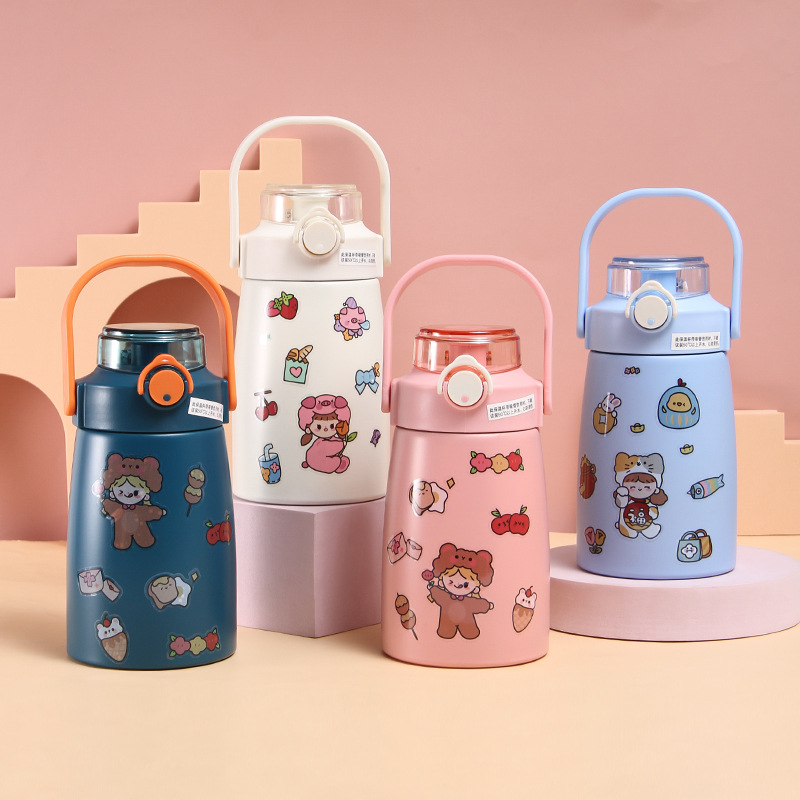 Bình Nước Giữ Nhiệt 2 Lớp 800ml Cute Kèm Ống Hút Chất Liệu Inox 304 An Toàn Tuyệt Đối Cho Người Dùng Có Khóa Chống Ngã Đổ - Hàng Chính Hãng