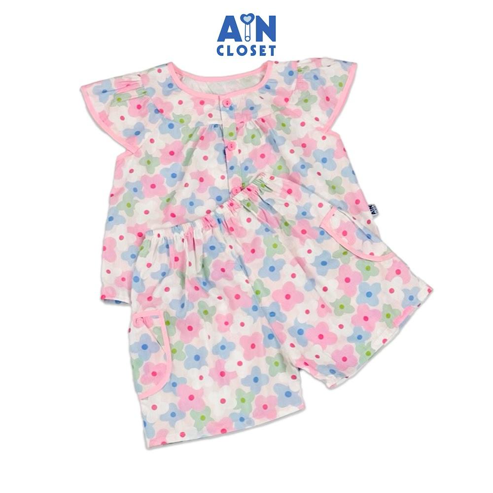Bộ quần áo Ngắn bé gái họa tiết hoa Tử Đinh Hương Hồng Cotton - AICDBGDY0JUK - AIN Closet