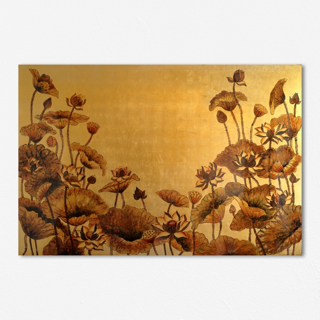 Tranh dát vàng phòng thờ Liên Hoa Diệu Pháp 80×120 cm