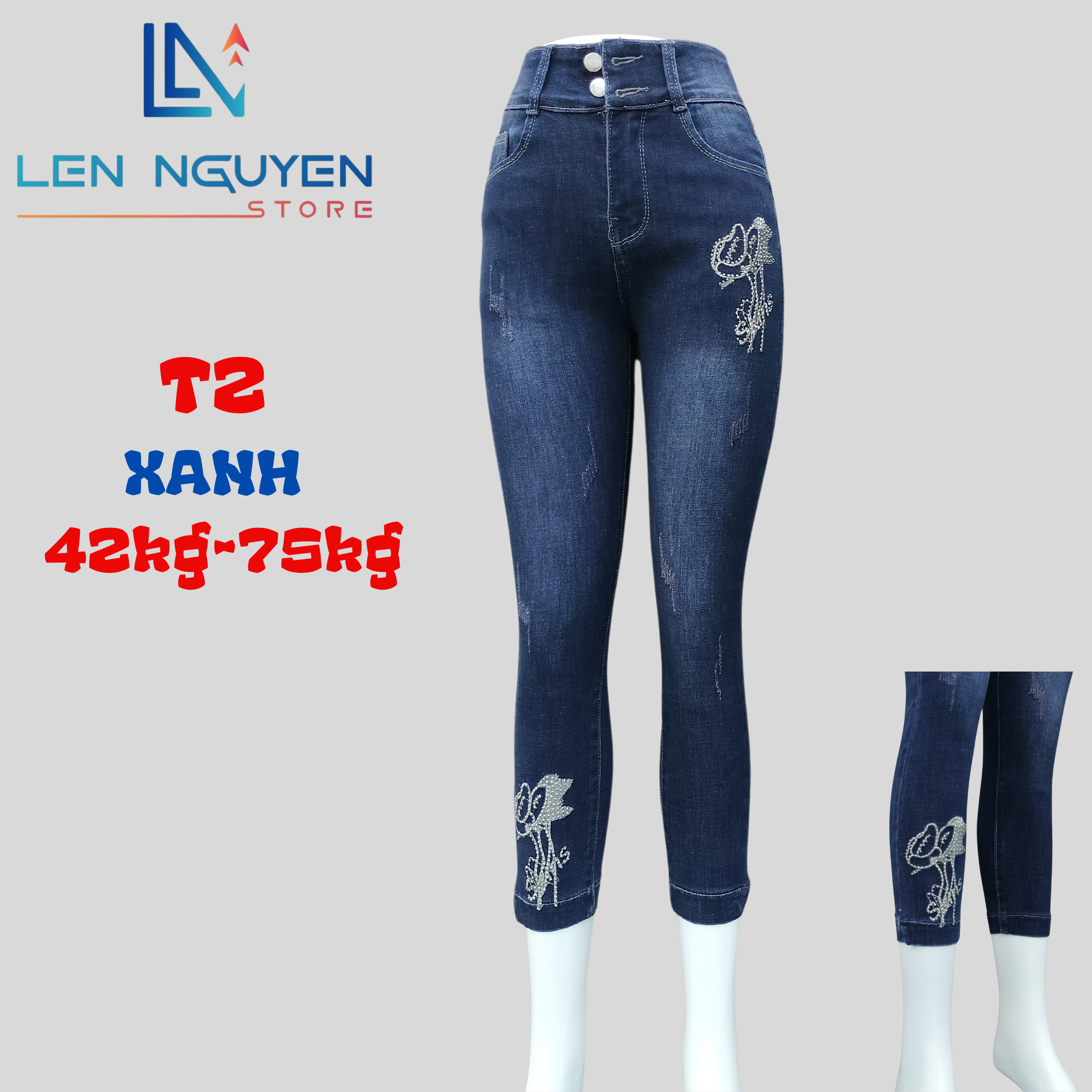 T2_9 tất thêu ép đá cao cấp dài 83-85cm ,lưng cao 2 nút size 27-35 42-76kg Vải Cao Cấp Co Giãn ,Mềm Mịn Thoáng Mát..... Women Pants Denim Jean