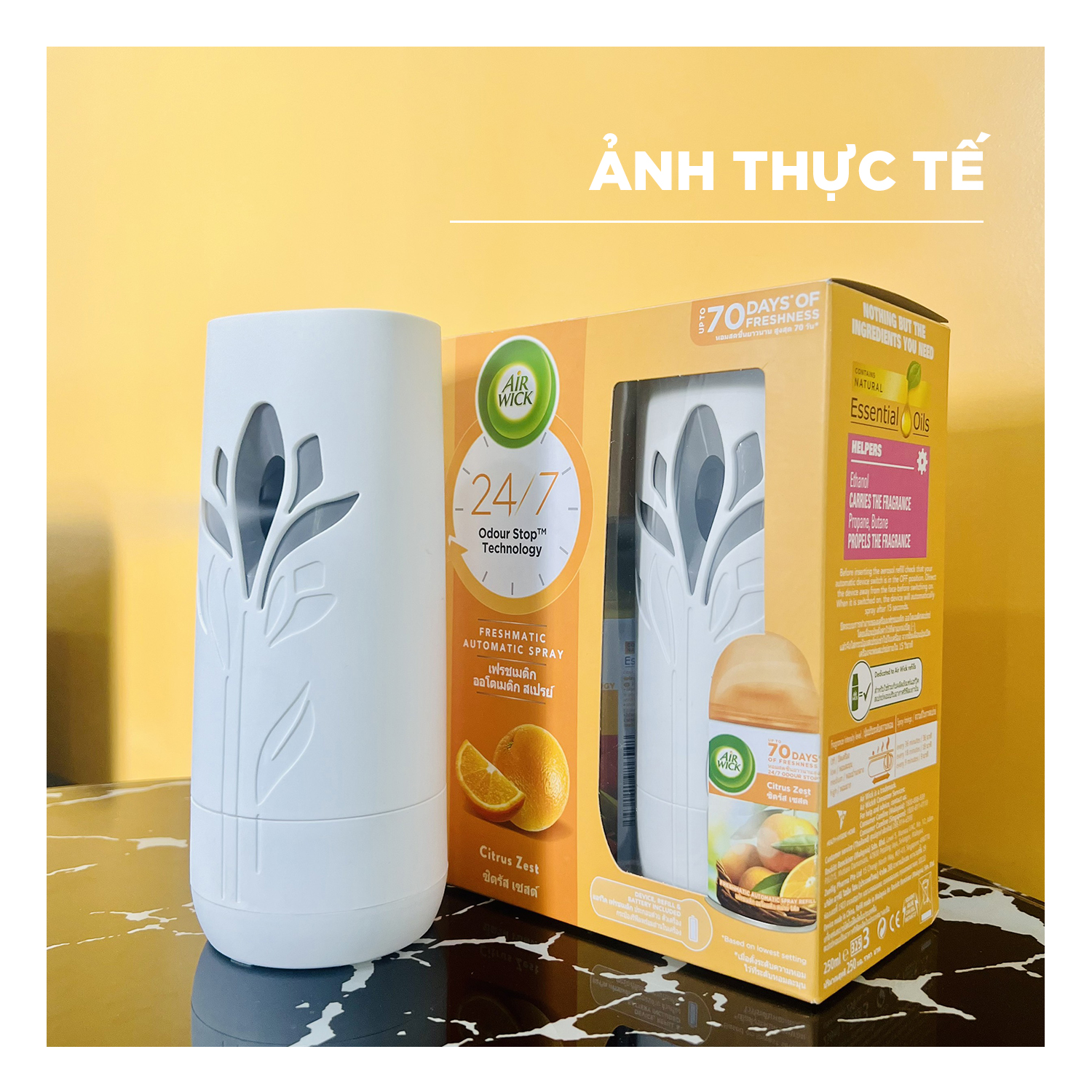 Bộ máy xịt phòng tự động Air Wick Cam quýt + Lõi hương bách hoa,UK, đắm say trong hương ngàn hoa, ngát hương 24/7