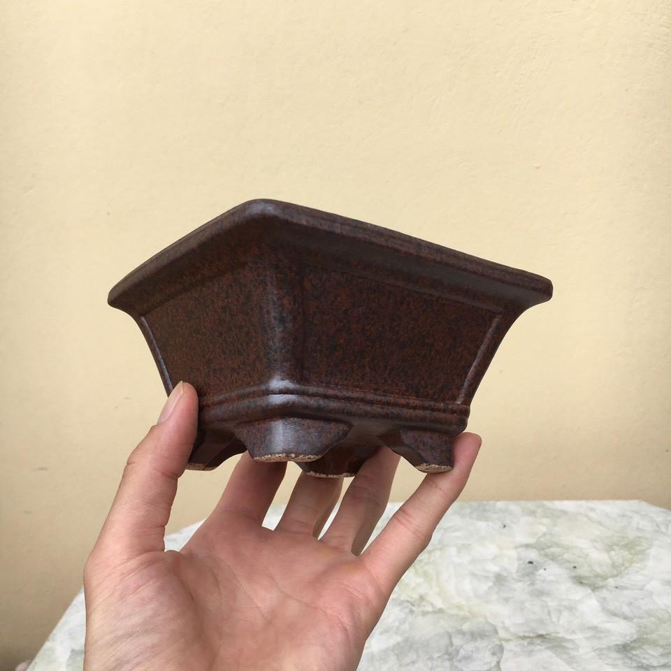 Chậu bonsai Vuông mini men Giả cổ gốm Bát tràng 1 size BM-77
