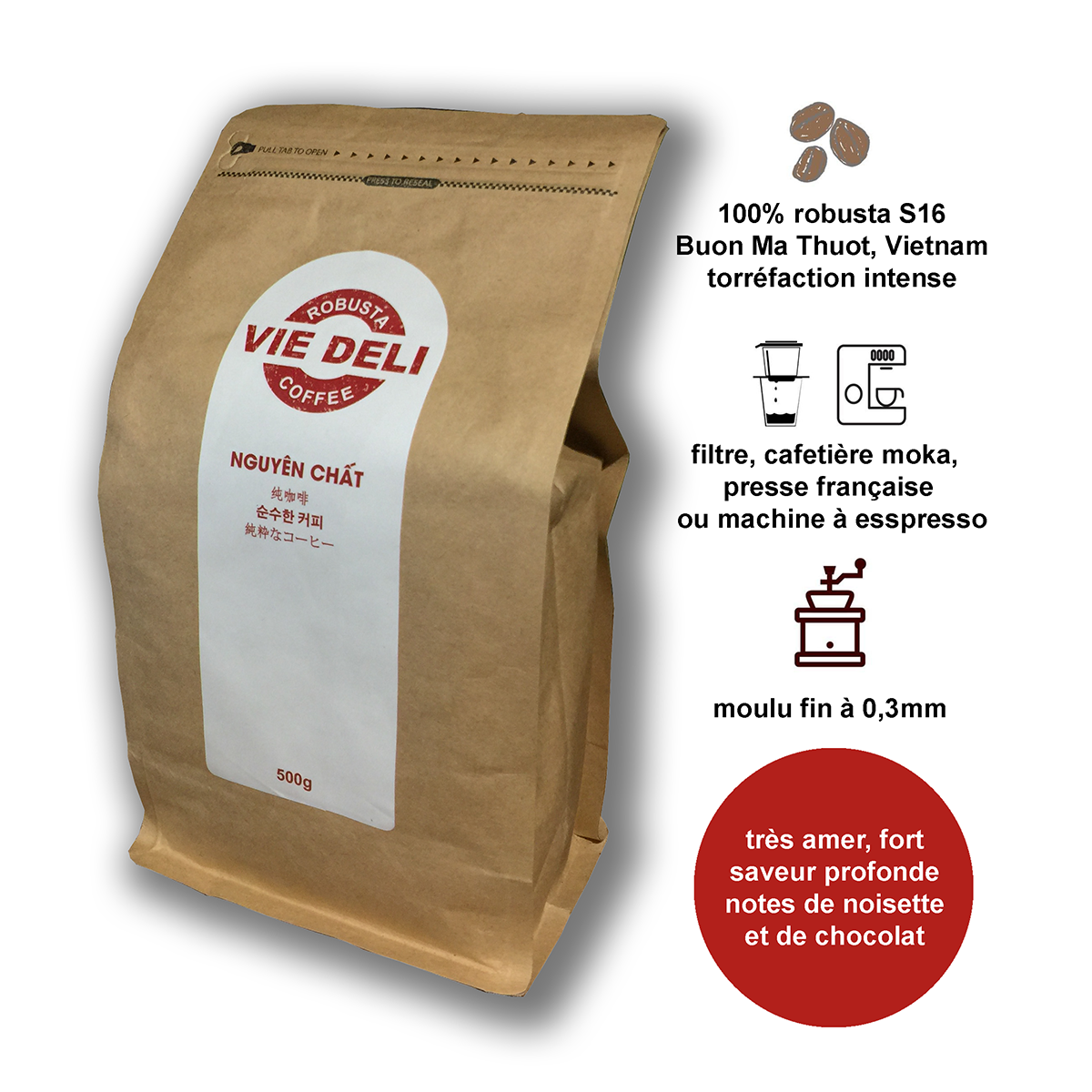 Cà phê bột Robusta Viedeli, túi 500g