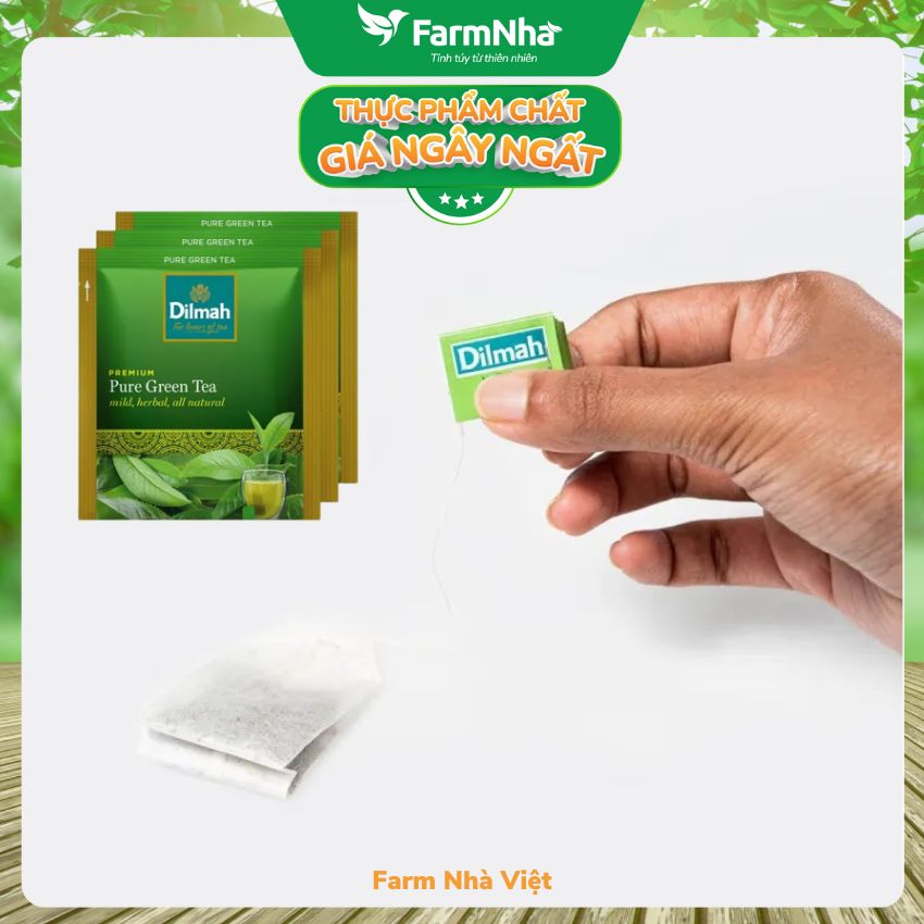 Trà Dilmah All Natural Green Tea Pure Green túi lọc 30g 20 túi x 1,5gr - Đóng gói riêng từng túi giữ hương vị tuyệt vời